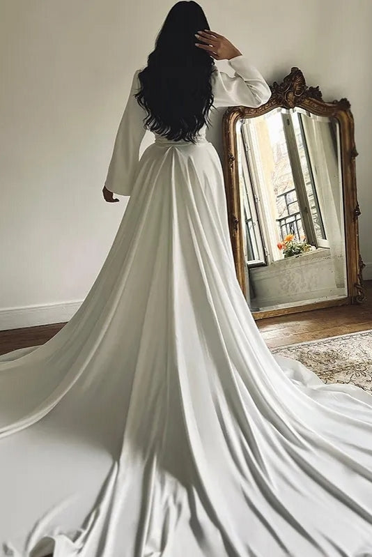 Mermaid Wedding Dresses Long Sleeve Beadings With Detachable Train