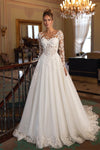 #DZ9422 Long Sleeves Bridal Gowns Soft A-Line Court Train Vestido De Novia