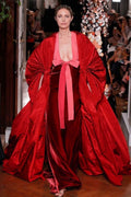 Red Taffeta Women Cape Long Jacket Formal Lady Outfit Coat