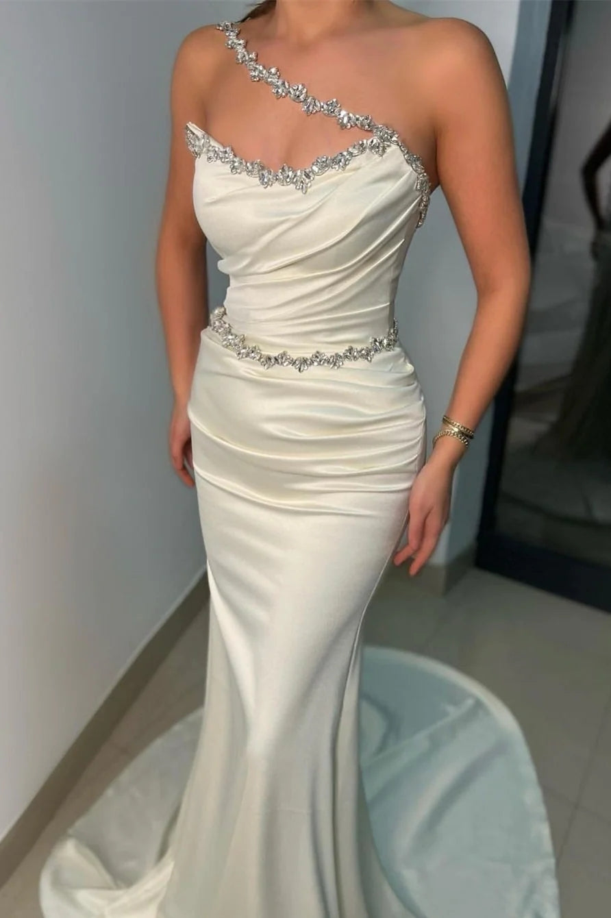 white rhinestone mermaid dress Luxury White Mermaid Off-the-shoulder Wedding Dress With Rhinestone Br SELINADRESS