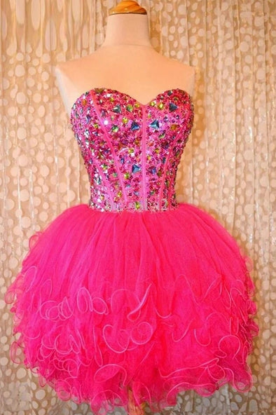 Fashion Beaded Crystals Cocktail Graduation Prom Party Gowns Homecoming Dress