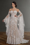 Bohemian Lace Fit-and-Flare Wedding Dress with Detachable Bell Sleeves
