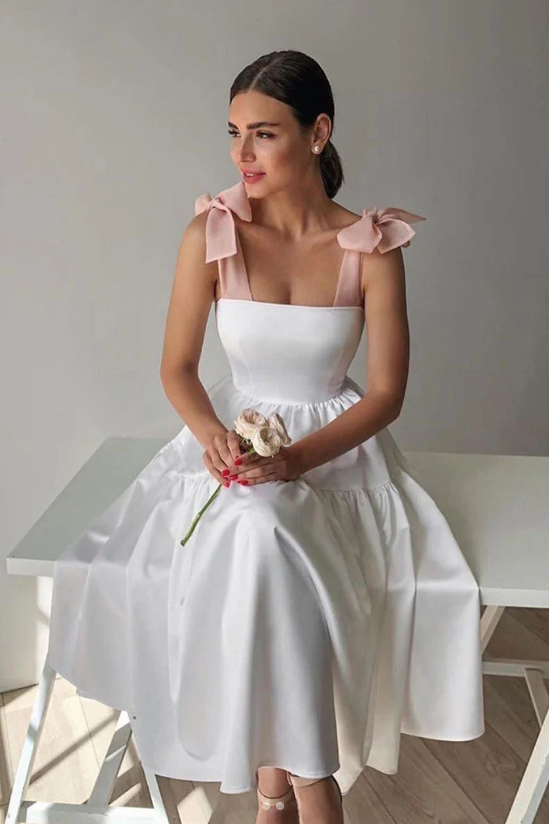 Tie Shoulder A Line Satin Modest Homecoming Dress TANYA BRIDAL Tie Shoulder A Line Satin Modest Homecoming Dress TANYA BRIDAL