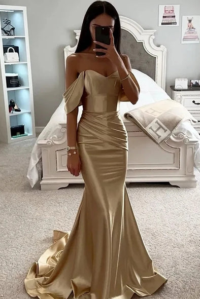 Simple Sexy Evening Dresses Smooth Satin Trumpet Prom Dress