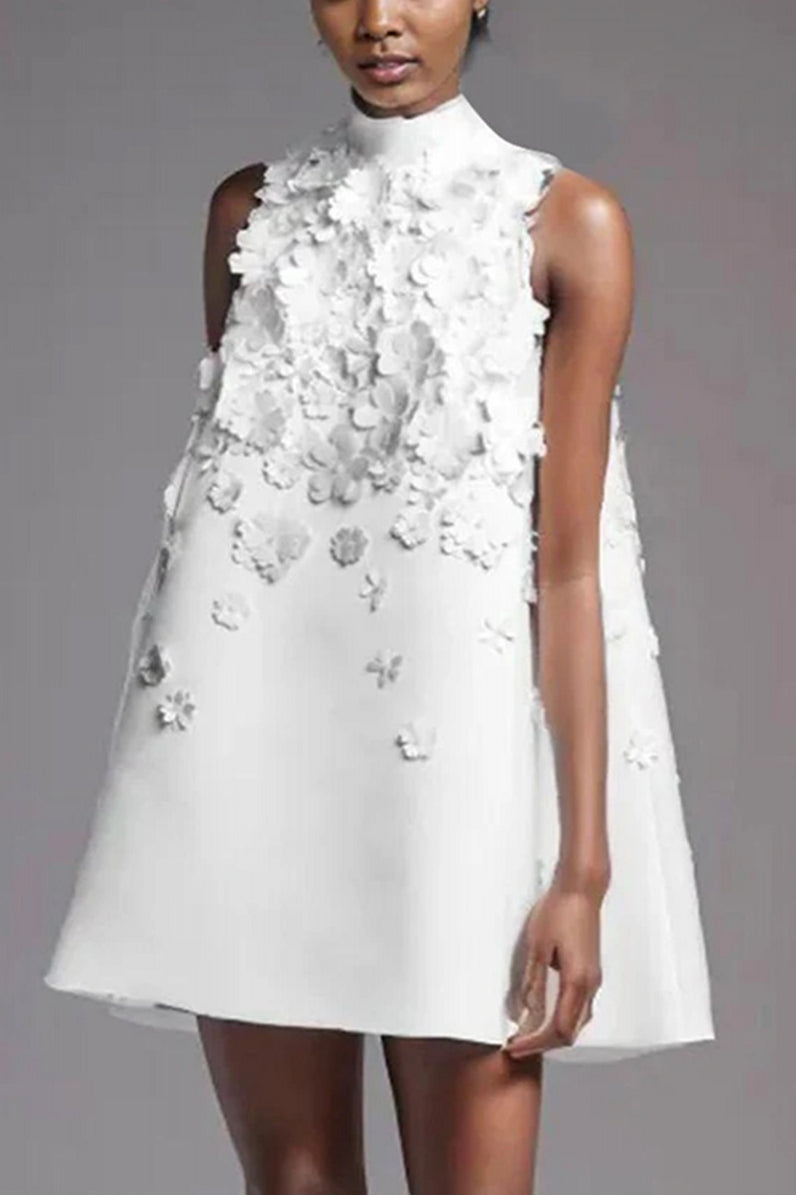 White Cocktail Dress With Flowers Short Party Dress TANYA BRIDAL White Cocktail Dress With Flowers Short Party Dress TANYA BRIDAL