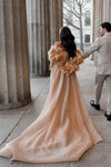 #DZ9432 Champagne organza Wedding Cape With 3D Flowers