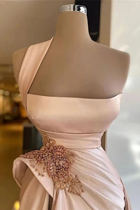 Champagne Mermaid Sexy Evening Prom Gown One Shoulder