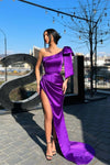 Designer Purple One Shoulder Long Prom Dress With Slit