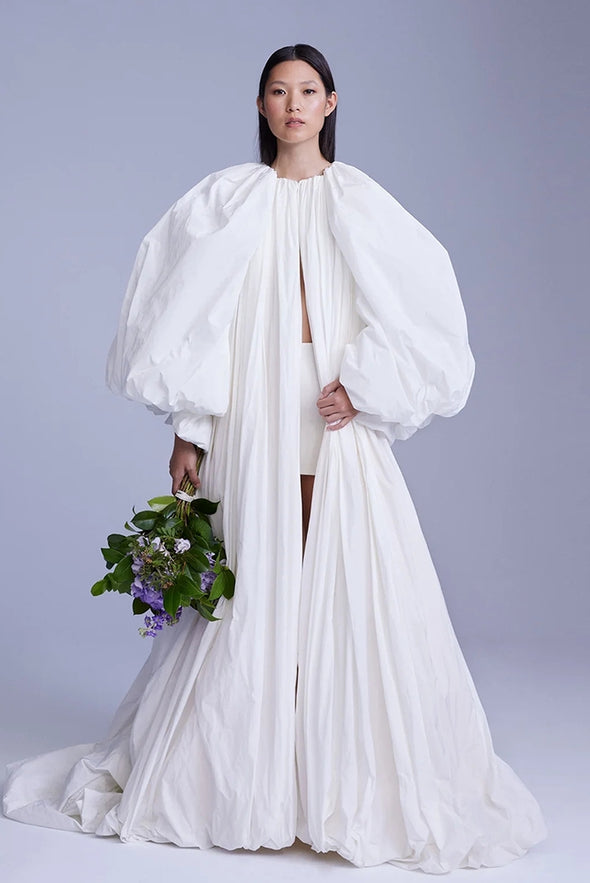 Taffeta Long Wedding Capes With Puff Full Sleeve DJ198