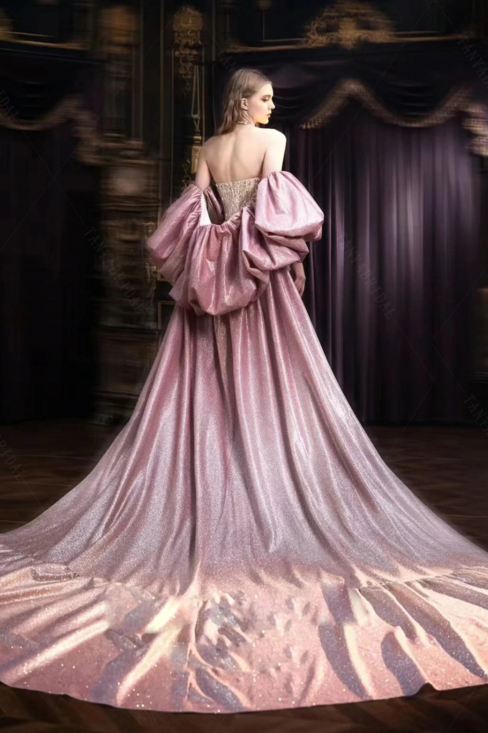 pink shine dress Shiny Sequins Pink Prom Dresses With Slit Off-the-Shoulder Chic Evening Gowns With Buttons