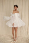 White Homecoming Dress With Detachable Bow Sleeves