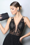 A Line Tank Black Evening Dresses Charming Embroidery vestidos de noche