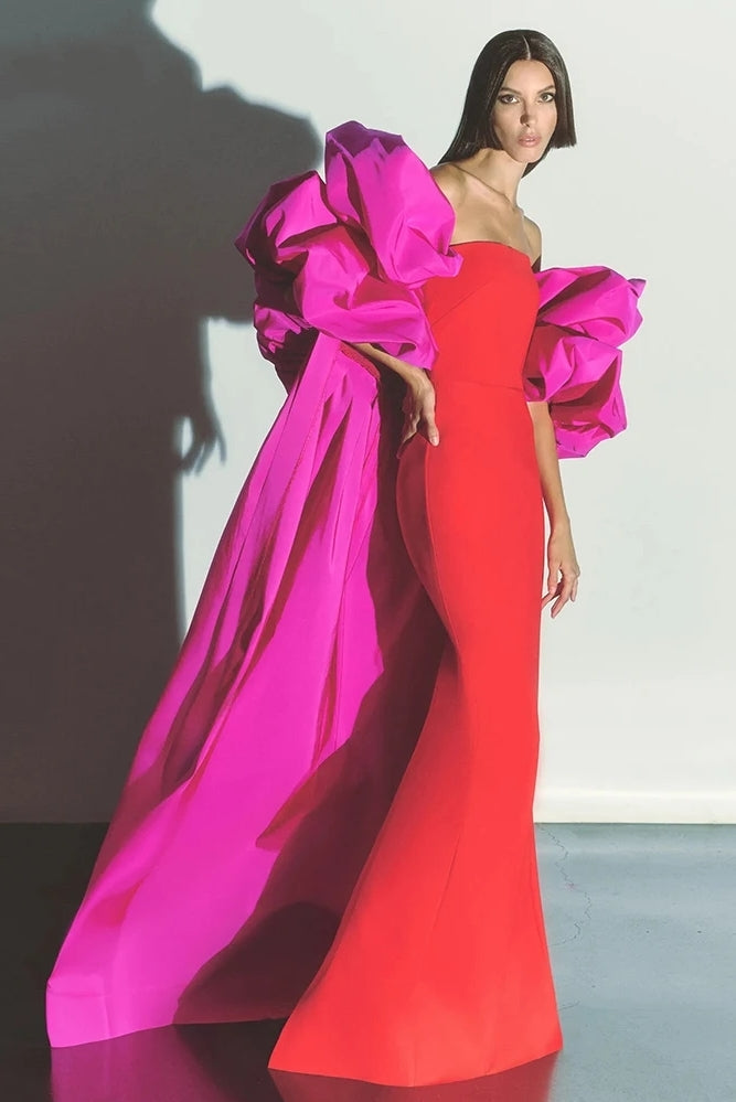 Dramatic Sleeves Sweeping Cape ,Fuchsia Taffeta Jacket DJ301 – TANYA BRIDAL Dramatic Sleeves Sweeping Cape ,Fuchsia Taffeta Jacket DJ301 – TANYA BRIDAL