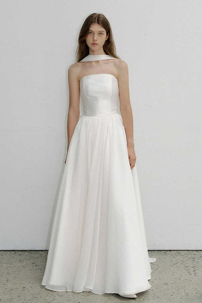 TT693 A Line Strapless Long Wedding Dress With Neck  Scarf