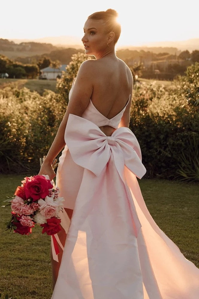 Sweetheart Party Engagement Dress Big Detachable Bow Train DW897 - Sweetheart Party Engagement Dress Big Detachable Bow Train DW897 -