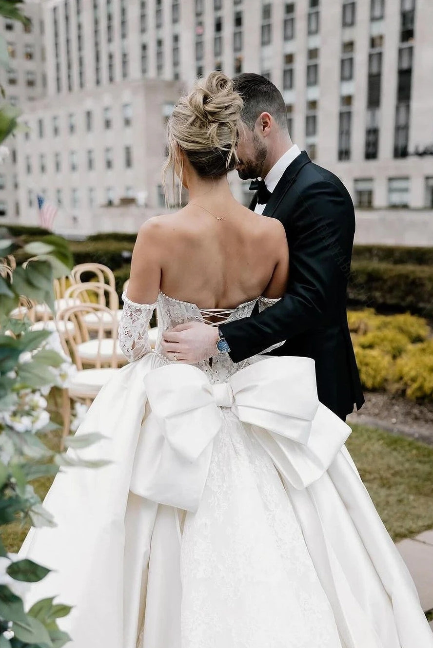 engagement dress with bow Sweetheart Party Engagement Dress Big Detachable Bow Train DW897 -