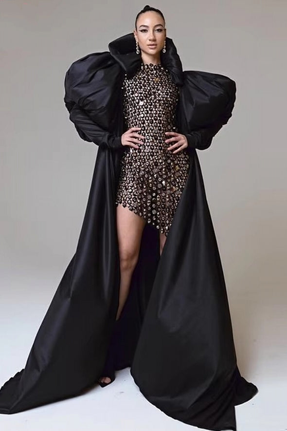 ZJ208 Black Taffeta High Collar Women Fashion Cape – TANYA BRIDAL