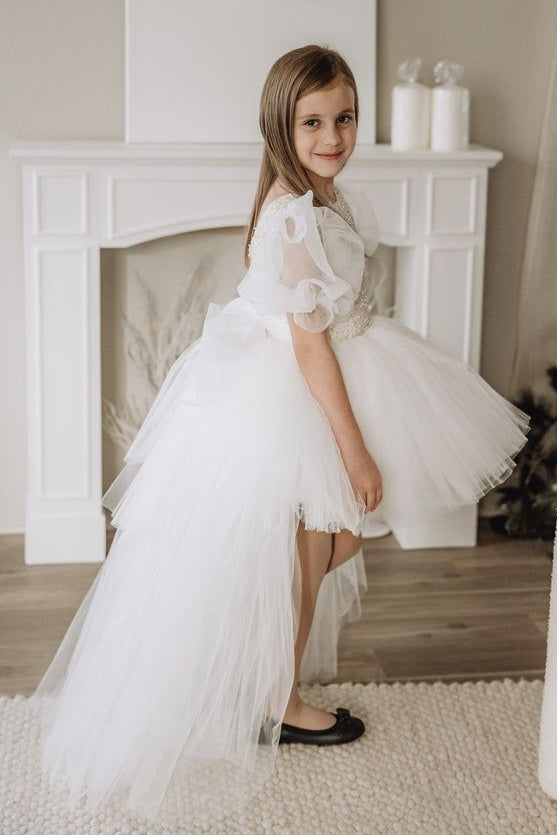Short Front Long Back Beaded Sequins Flower Girl Dress TANYA BRIDAL Short Front Long Back Beaded Sequins Flower Girl Dress TANYA BRIDAL