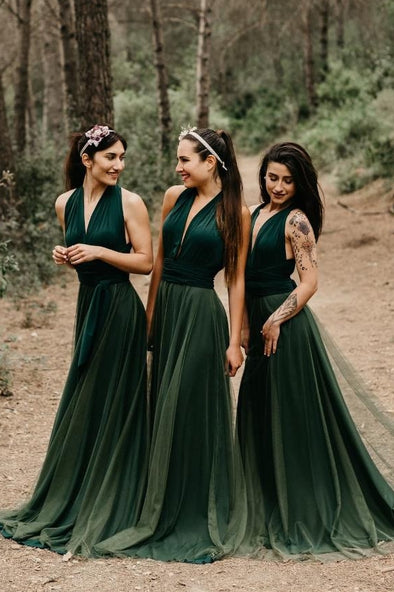 Fairy Long Modest Green Bridesmaid Dresses