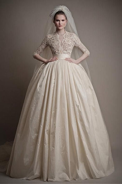 Vintage Long Sleeves Ball Gown Taffeta Wedding Dresses