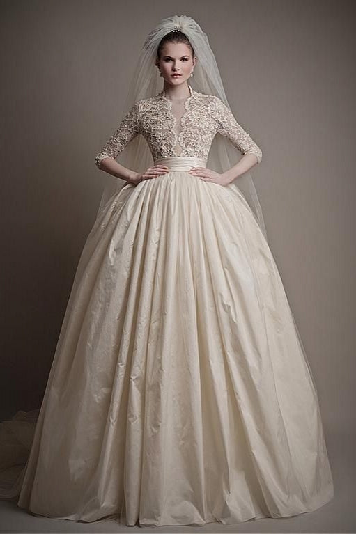 Vintage Long Sleeves Ball Gown Taffeta Wedding Dresses