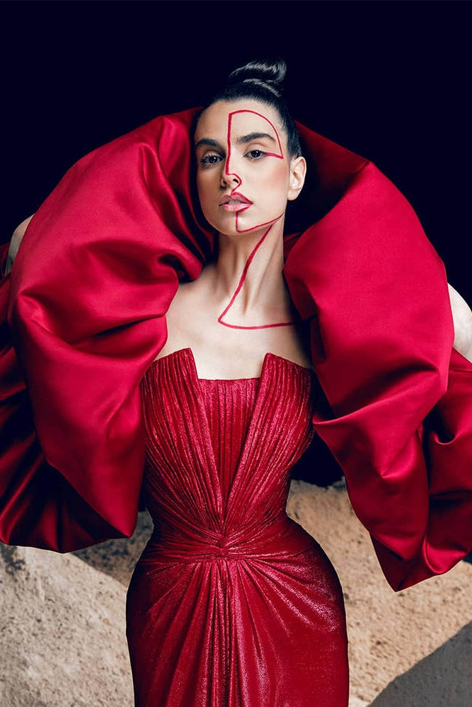 red bolero jacket for evening dress Eva Fashion 3277 Chiffon Bolero Jacket - Red - Long Sleeve - Size S