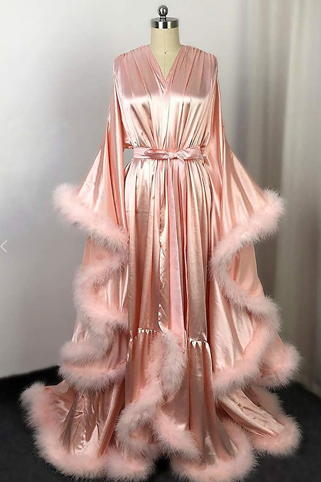 Satin Bride Satin Robe Marabou Feather Hollywood Dressing Gown – TANYA ...