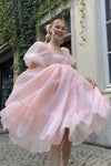Homecoming Dress Puffy Sleeves New Style Mid Length