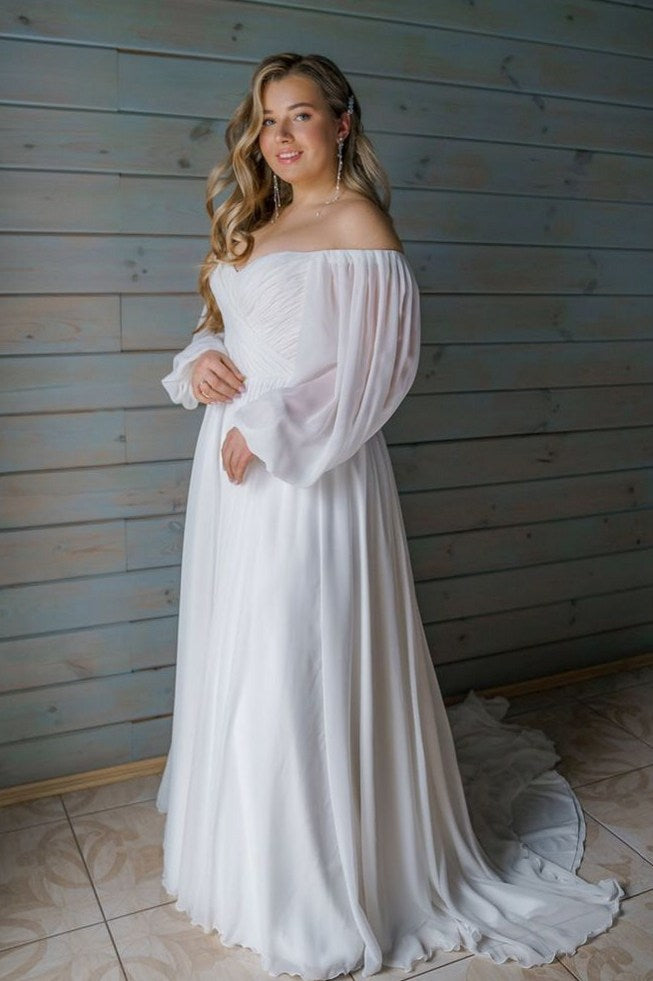 Bohemian Chiffon Puffy Sleeves Ruffles Wedding Dress TANYA BRIDAL Bohemian Chiffon Puffy Sleeves Ruffles Wedding Dress TANYA BRIDAL