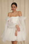 Simple Organza White Homecoming Dress With Detachable Bow Sleeve