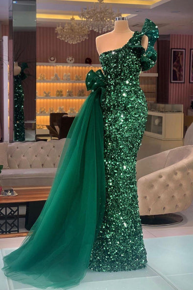 Luxury Green Sequin Mermaid Off Shoulder Evening Dresses Robe