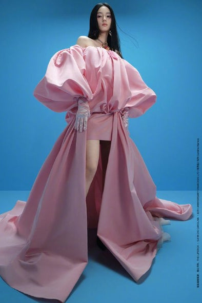 Puffy Outfit Strapless Full Sleeves Pink Taffeta Wedding Cape
