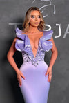 Lavender Sheath Prom Dresses Beaded Ruffled Evening Gowns