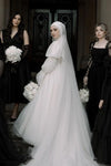 Romantic Pleats Long Muslim Wedding Dress Full Sleeves