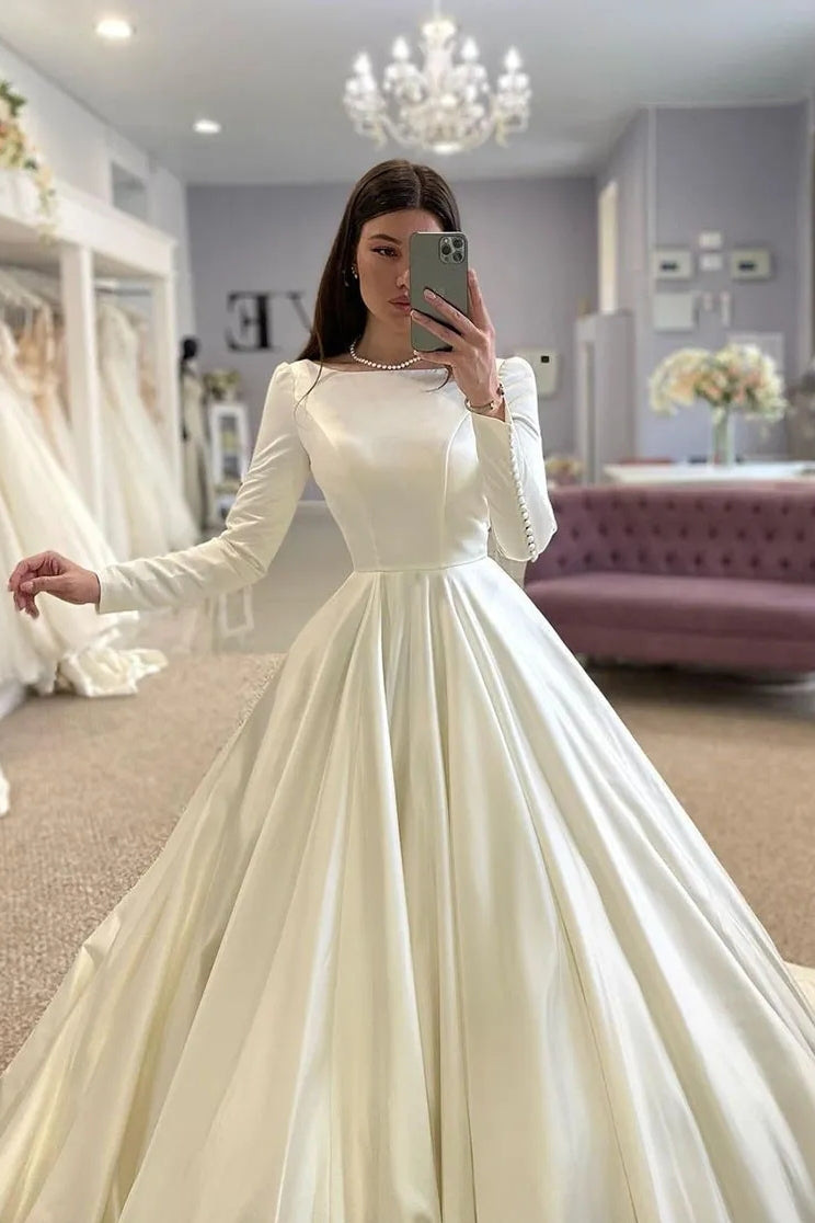 Conservative Wedding dress Satin Muslim Wedding Dresses – TANYA BRIDAL Conservative Wedding dress Satin Muslim Wedding Dresses – TANYA BRIDAL