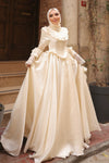 #DZ9444 Ivory Muslim Wedding Dress Long Sleeves With Lace