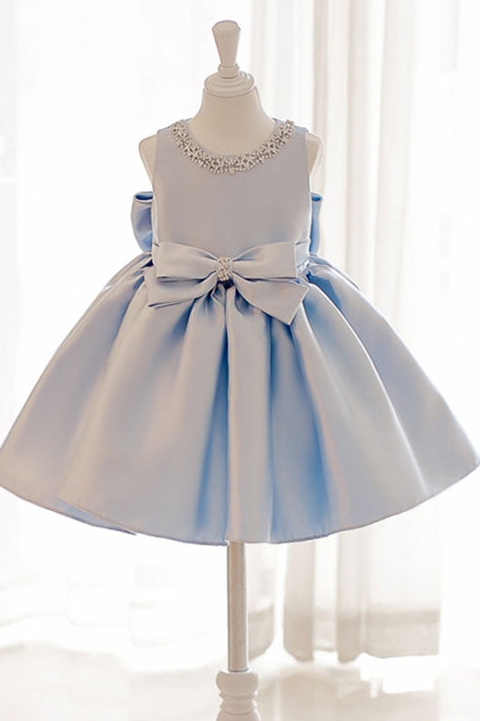 Sky Blue Satin Ball Gown Flower Girl Dress With Beads TANYA BRIDAL Sky Blue Satin Ball Gown Flower Girl Dress With Beads TANYA BRIDAL