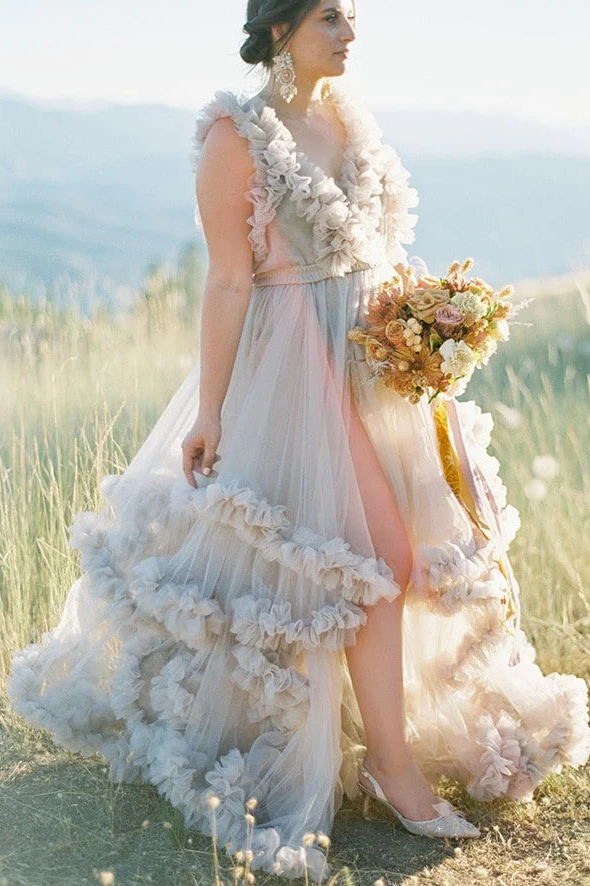 Light Gray Tulle Bohemian Wedding Dresses TANYA BRIDAL Light Gray Tulle Bohemian Wedding Dresses TANYA BRIDAL
