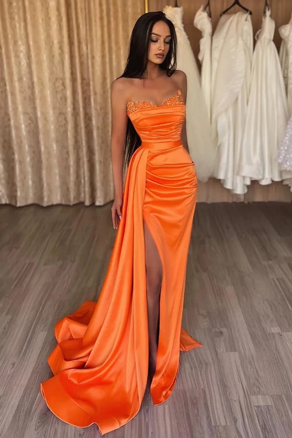 Orange Mermaid Evening Dresses Beadings Off Shoulder
