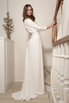 Modest Soft Satin Open Back Wedding Dress Ivory