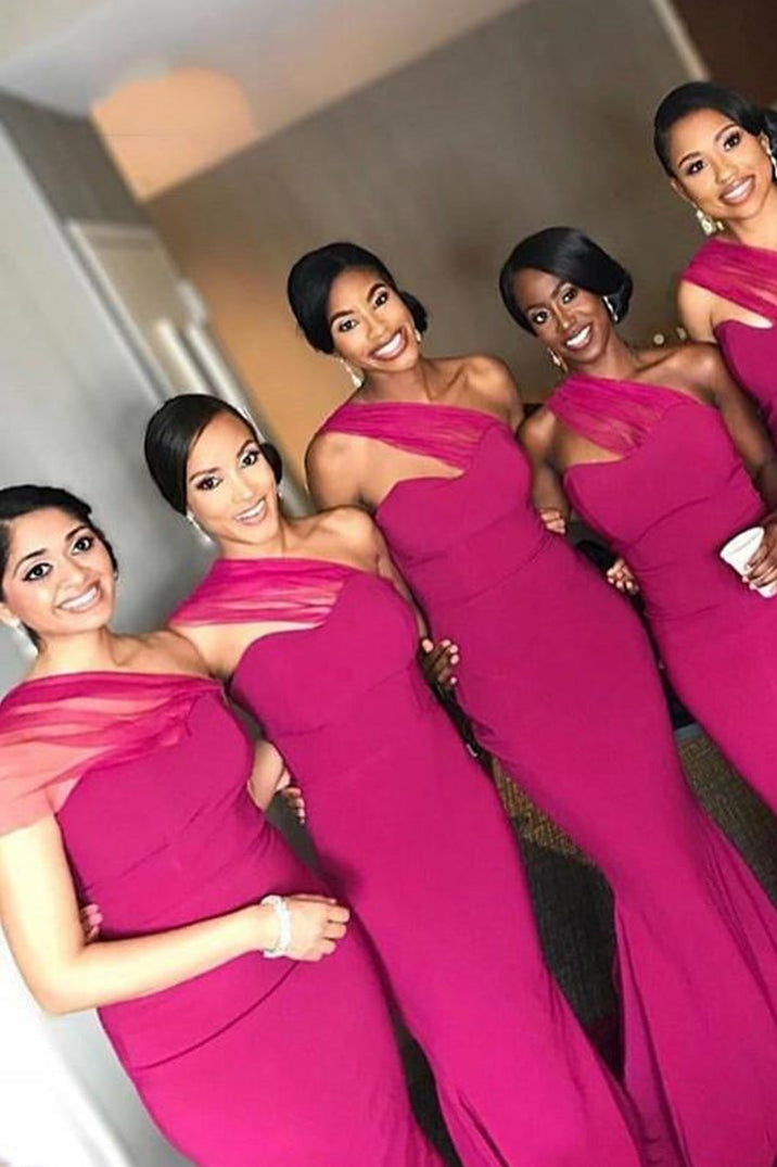 Mermaid Fuschia Bridesmaid Dresses One Shoulder TANYA BRIDAL Mermaid Fuschia Bridesmaid Dresses One Shoulder TANYA BRIDAL
