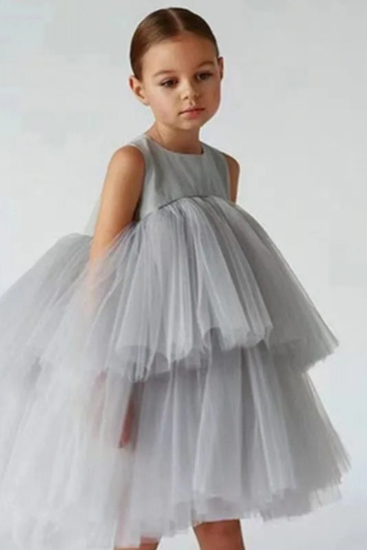 Tiered Tulle Wedding Flower Girl Dress Party Gown