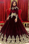 Velvet Muslim Wedding Dresses With Gold Appliques DW130