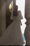 Full Puffy Sleeves High Collar Long Simple Wedding Dress With Button