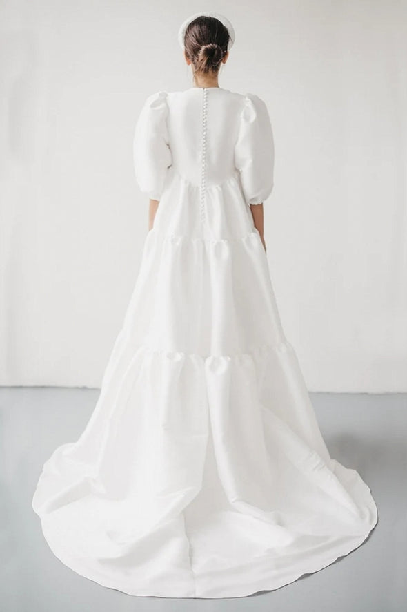 Half Sleeves Satin Wedding Gown
