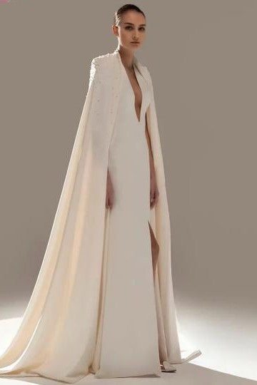 Soft Satin Wedding Cape With Beads Long Cloak Chic ZJ257