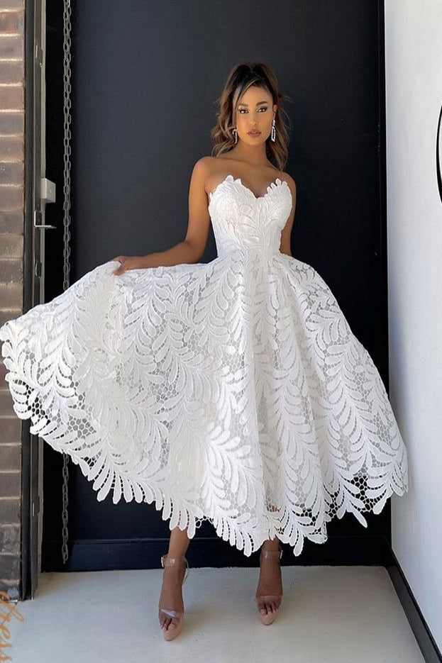 Leaf Lace Homecoming Dress Tea Length – TANYA BRIDAL