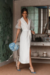 Tea Length Soft Satin Wedding Dresses Puffy Dot Tulle ZW971
