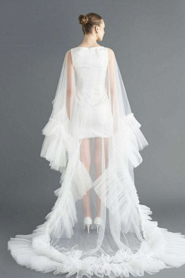 Ruffle Wedding Cape Sheer Long Wedding Cloak With Train