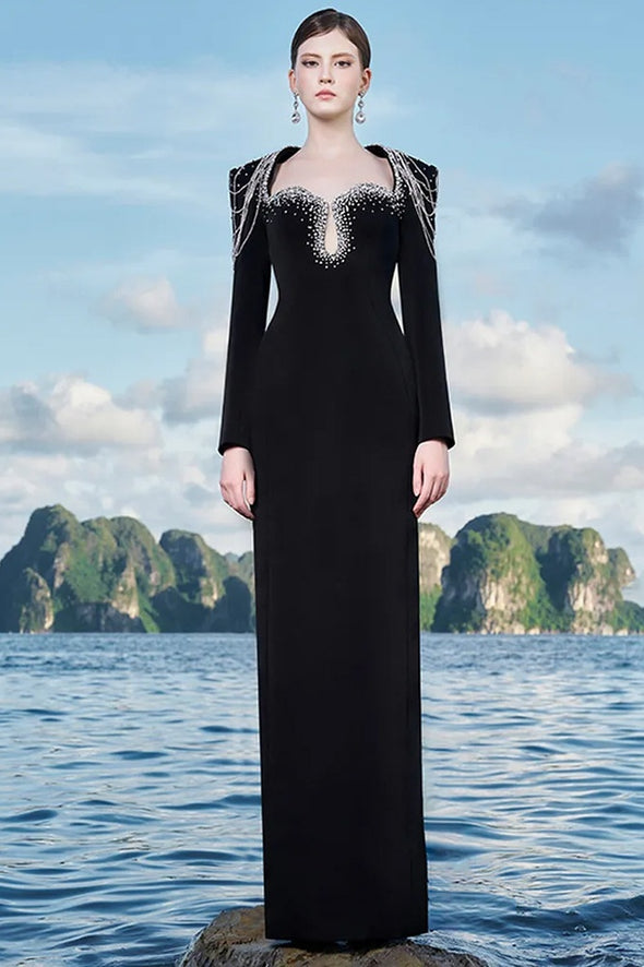 #DZ9394 Heavy Beads Long Evening Formal Dress